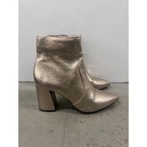 Gianni Bini Boots Womens 10M Gold Metallic Leather Pointed Toe Block Heel Bootie